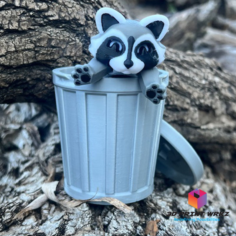 Raccoon with trash can