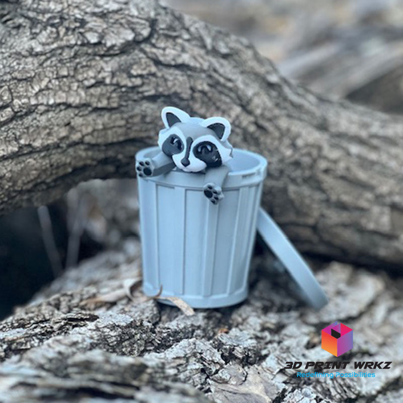 Raccoon with trash can