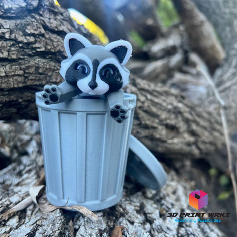 Raccoon with trash can