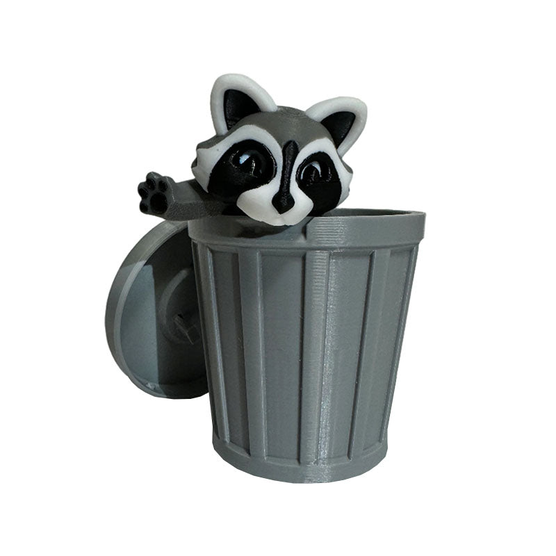 Raccoon with trash can